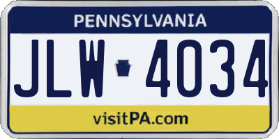 PA license plate JLW4034