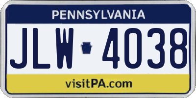 PA license plate JLW4038