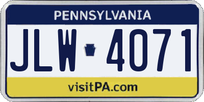 PA license plate JLW4071