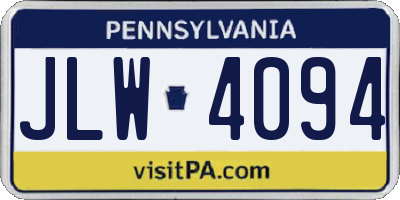 PA license plate JLW4094