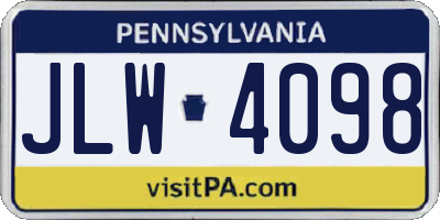 PA license plate JLW4098