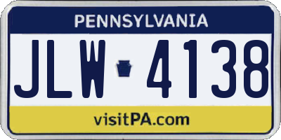 PA license plate JLW4138