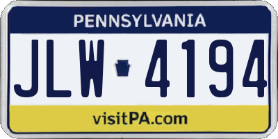 PA license plate JLW4194