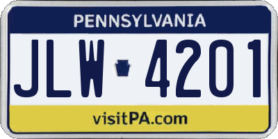 PA license plate JLW4201