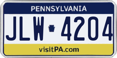 PA license plate JLW4204