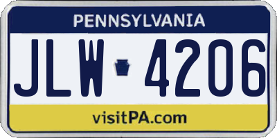 PA license plate JLW4206
