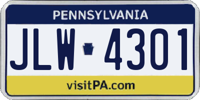 PA license plate JLW4301