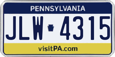 PA license plate JLW4315