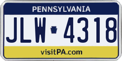 PA license plate JLW4318