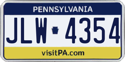 PA license plate JLW4354