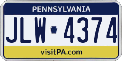 PA license plate JLW4374