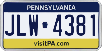 PA license plate JLW4381