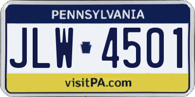 PA license plate JLW4501