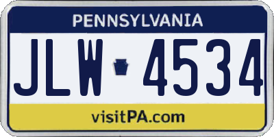 PA license plate JLW4534