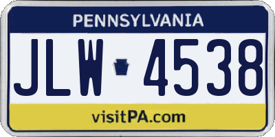 PA license plate JLW4538