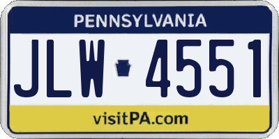 PA license plate JLW4551