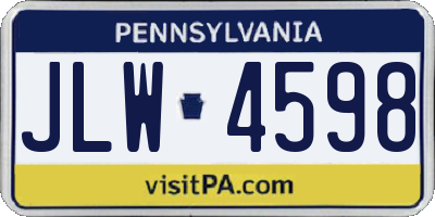 PA license plate JLW4598