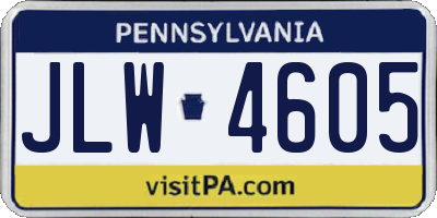 PA license plate JLW4605