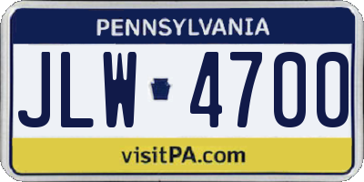 PA license plate JLW4700