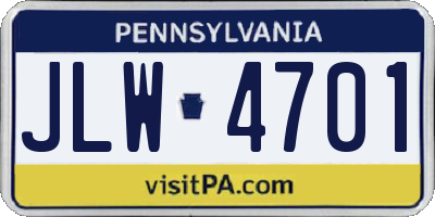 PA license plate JLW4701