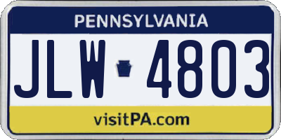 PA license plate JLW4803