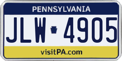 PA license plate JLW4905