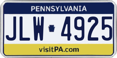 PA license plate JLW4925