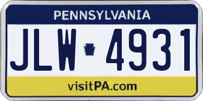 PA license plate JLW4931