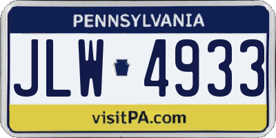 PA license plate JLW4933