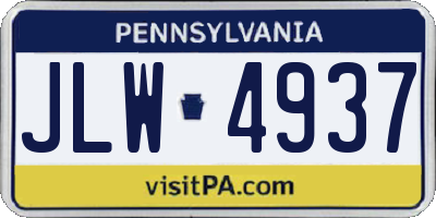 PA license plate JLW4937