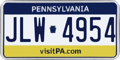 PA license plate JLW4954
