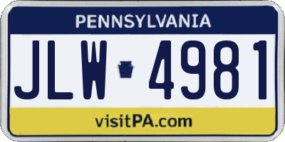PA license plate JLW4981