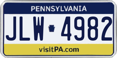 PA license plate JLW4982