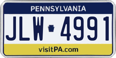 PA license plate JLW4991