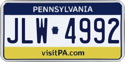 PA license plate JLW4992