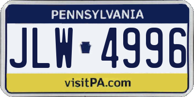 PA license plate JLW4996