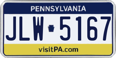 PA license plate JLW5167