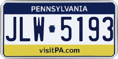 PA license plate JLW5193