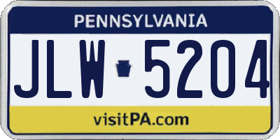 PA license plate JLW5204