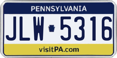 PA license plate JLW5316