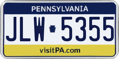 PA license plate JLW5355
