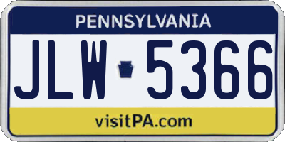 PA license plate JLW5366