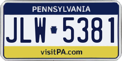 PA license plate JLW5381