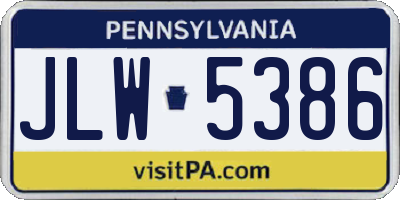 PA license plate JLW5386