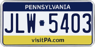 PA license plate JLW5403