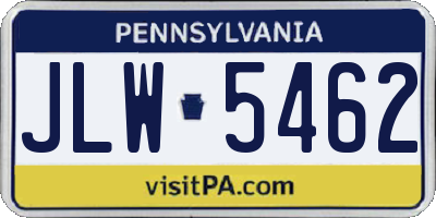 PA license plate JLW5462