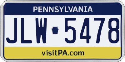 PA license plate JLW5478