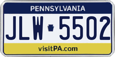 PA license plate JLW5502