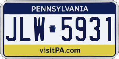 PA license plate JLW5931