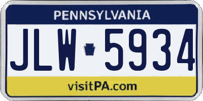 PA license plate JLW5934